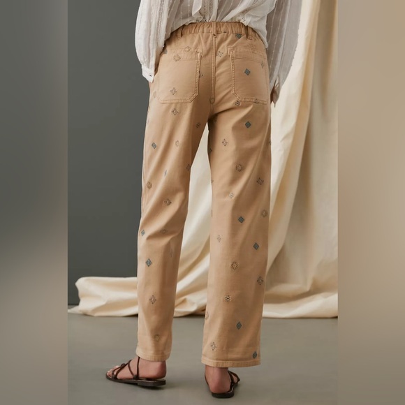 Anthropologie Pilcro Tan Embroidered High Waist Roamer Pant 25 Petite - Picture 2 of 10